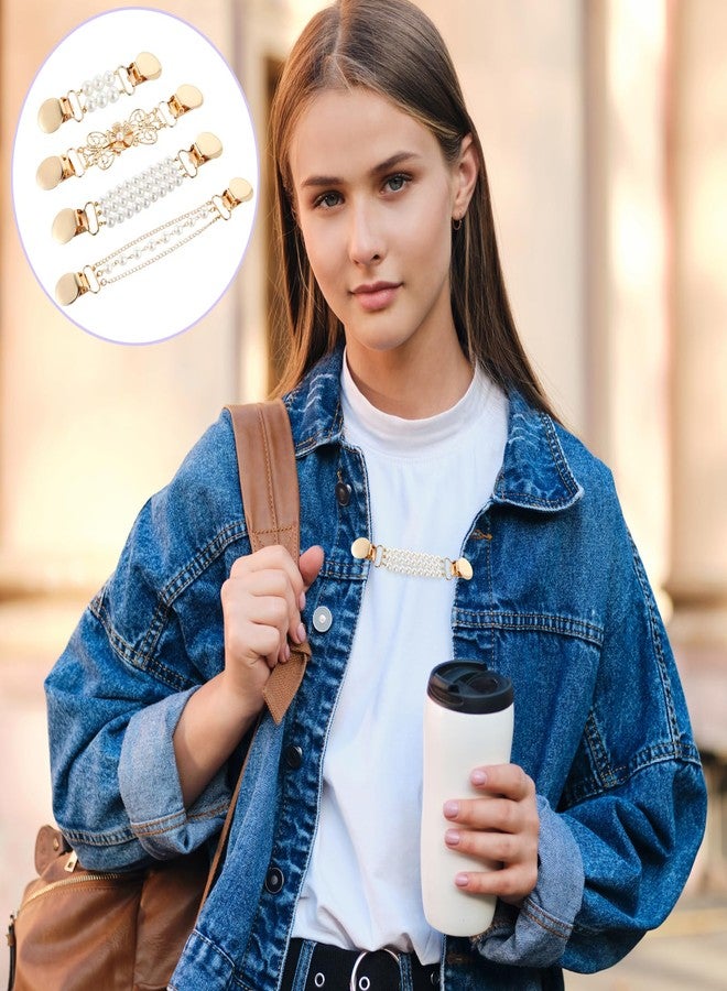 Tucnoeu 4pcs Pearl Dress Clips 4 Style Back Cinch Clips Set Vintage Sweater Pearl Brooch Dress Shirt Ties for Women Sweater Cardigan - Image 5